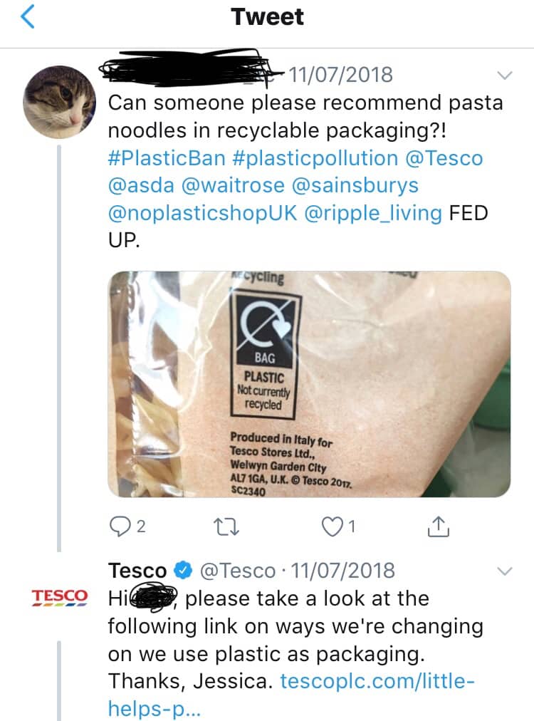 Twitter conversation with the team at Tesco in the UK.