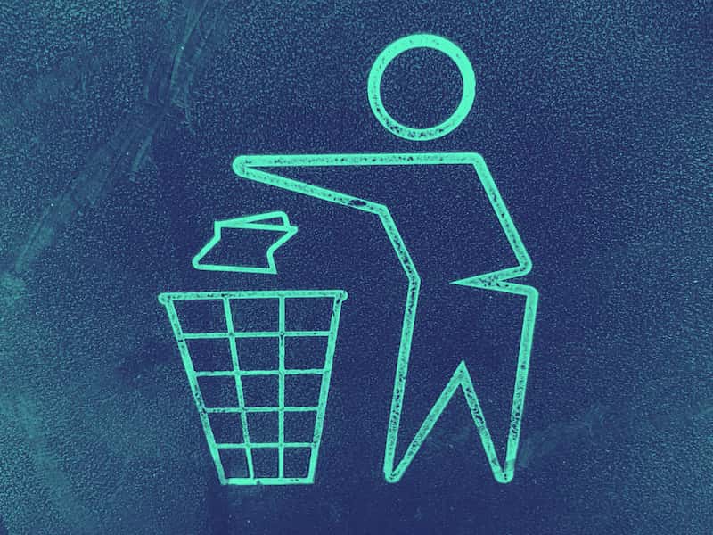 from-scratch-communications_get-companies-to-use-less-plastic-packaging graphic of a person throwing waste into a waste basket