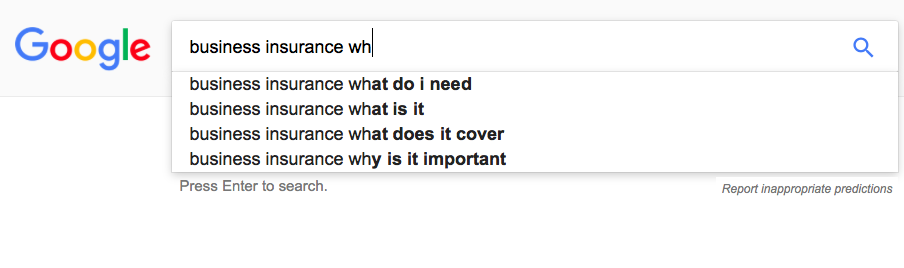 an example of Google autocomplete in the search bar