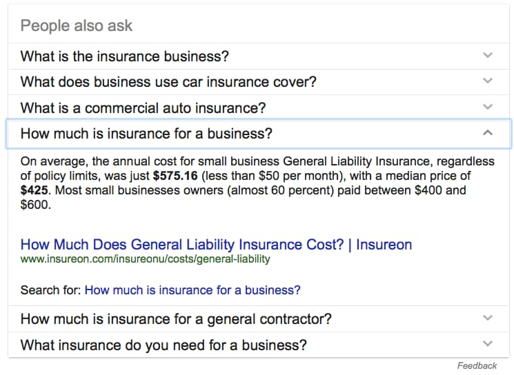 An example of the Google "People also ask" feature.