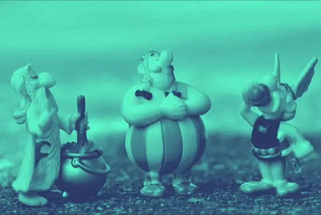 Spielfiguren von Miraculix, Obelix und Asterix