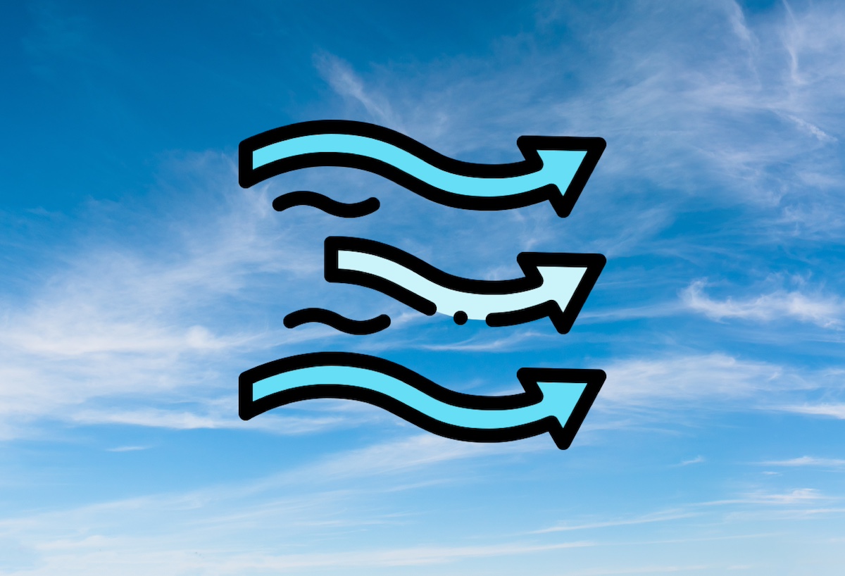 Illustrated lines against the sky to symbolise air.