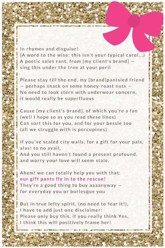 Screenshot of the Sales Poem at the end of email 3. It's framed in a gold glitter frame.