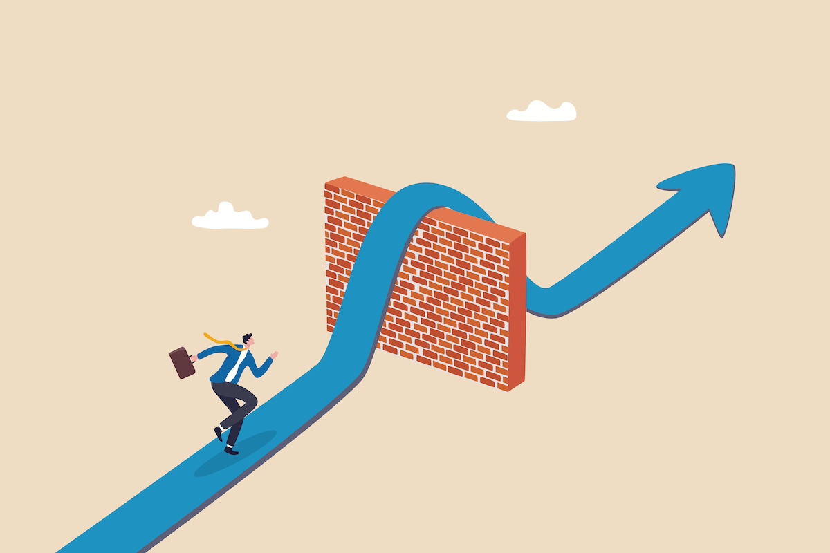 An illustration of a path going over a wall.