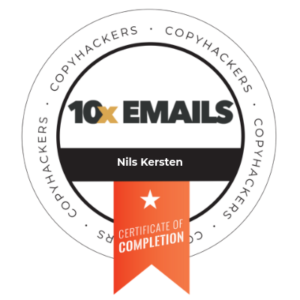 Abschlussabzeichen für den Kurs „Copyhackers 10x Emails“ für Nils Kersten